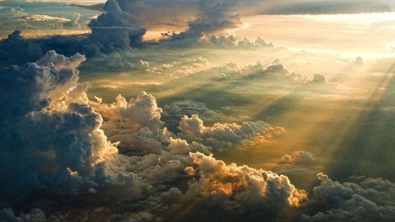tranquil scene, backgrounds, cloud - sky, sun, sunbeam, Divinity, beauty in nature, mist, 720P, landscape, no people, cumulus, clouds, nature, aerial view