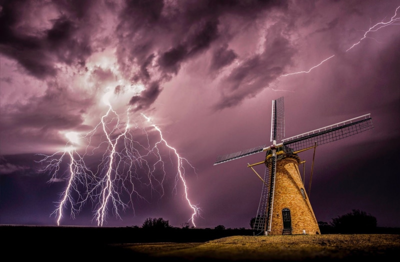 electricity, outdoors, environmental conservation, renewable energy, fuel and power generation, no people, purple, turbine, brown, landscape, thunderstorm