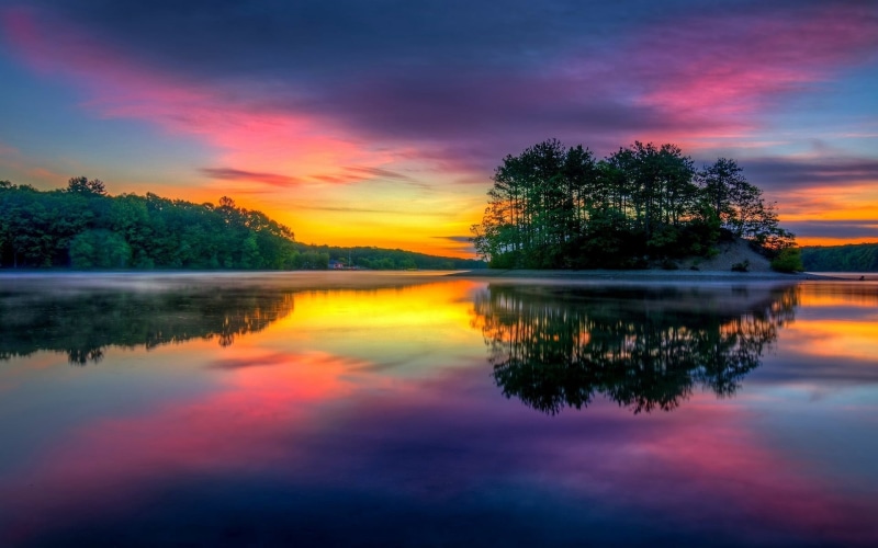 sky, water, cloud - sky, Massachusetts, green, no people, dramatic sky, tranquility, romantic sky, island, tree, landscape, trees, nature, beauty in nature