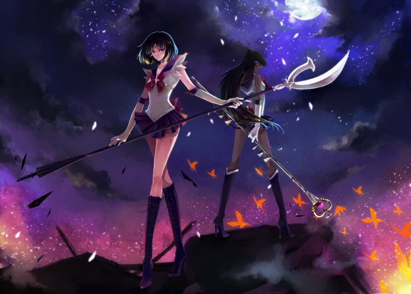 720P, outer, sailor uniforms, saturn, pluto, Outer Senshi, space, Sailor Pluto, sailor, bishoujo senshi sailor moon, bishoujo, senshi, uniforms, moon