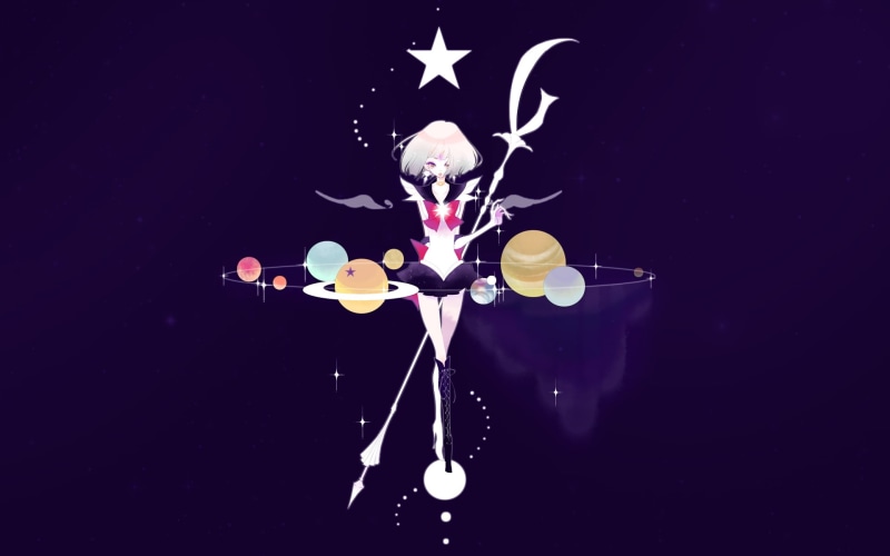 purple, art, planets, moons, short, hair, 1080P, weapons, x, space, moon, sailor, saturn, boots, hd