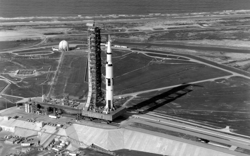rocket, NASA, 1080P, Saturn V, monochrome