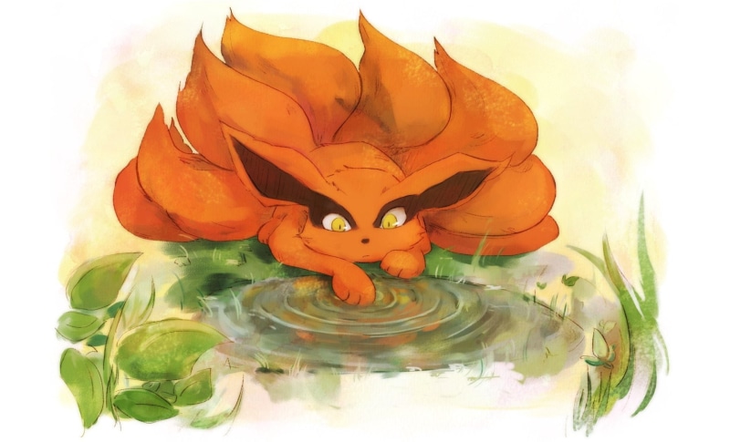 isolated, art, Naruto, leaf, Anime, Kyūbi (Naruto), white Background, flower, backgrounds, Kurama (Naruto), 1080P, plant, nature, animal, illustration