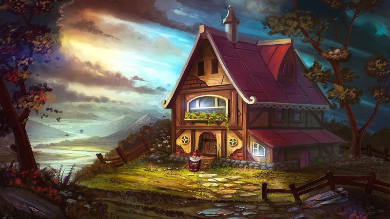 gnome, home, cozy, gnome house, house, cottagge, magical, picturesque, fairytale, imagination, illustration, painting, nice, tale, dreamland, magic, 1080P