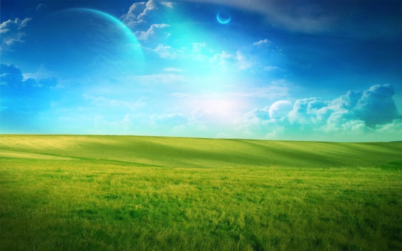 dreamy and fantasy, grass, dreamland, green, field, yellow, 1080P