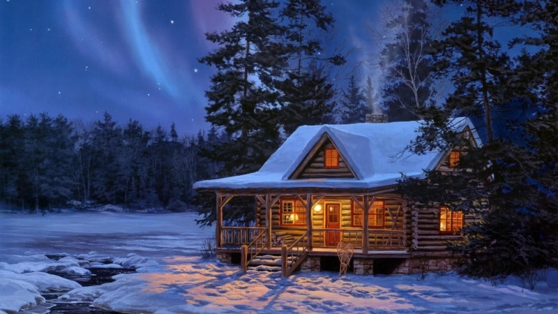 nature, no people, sky, frozen, night, snow, outdoors, pine tree, tree, winter, cottage, house, beauty in nature, chalet, home, snowcovered, illuminated