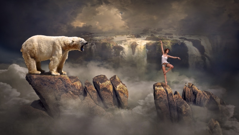4K, mammal, full length, water, mood, women, atmosphere, standing, female, scene, sky, rock, dance, fairy tales, animal wildlife, one animal, mysterious