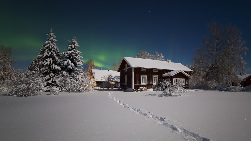 starry night, 4K, night sky, night, stars, polar lights, snow, northern lights, snowy, starry