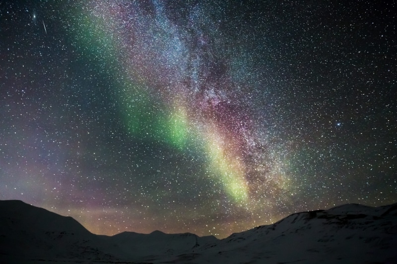 north pole, aurora borealis, environment, 5K, stars, mountain range, milky way, adventure, blue starry sky, space, northen lights, borealis, light phenomenon