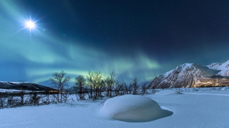 astronomy, snow, ice, scenics - nature, nature, Moon, stars, night, star - space, beauty in nature, no people, aurorae, lights, mountain, cold temperature