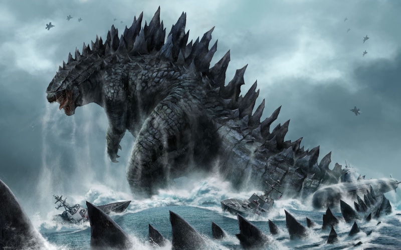 godzilla, dinosaur, submarine, tail, 4K, monster backgrounds