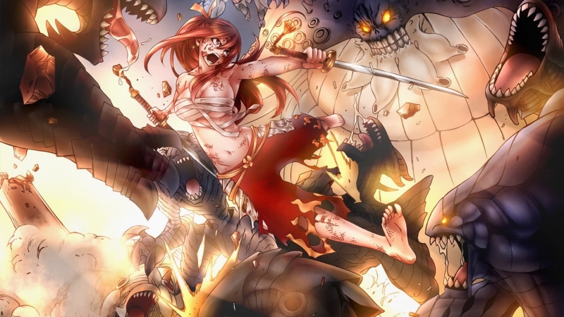 sunlight, women, barefoot, indoors, human hand, 1080P, art and craft, shape, adult, erza, group of people, vs, high angle view, Fairy Tail, monsters, lighting equipment