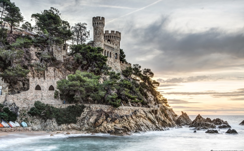 castle, 4K, building, travel destinations, mar, water, plaja, built structure, Europe, Spain, beauty in nature, sky, land, plant, sea, den, lloret, de