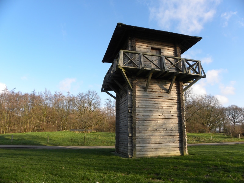bunnik, built structure, growth, land, grass, no people, environment, sunlight, fighting, tower, outdoors, watchtower, field, nature, sky, non-urban scene