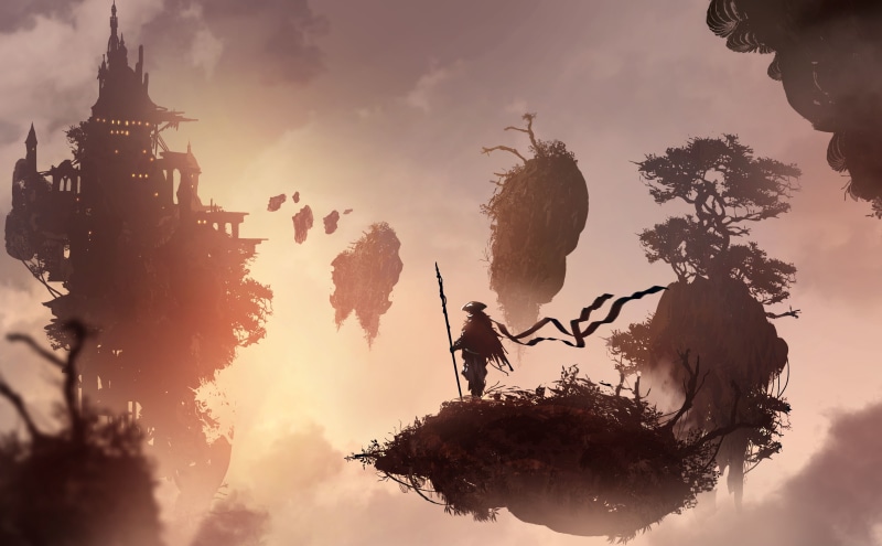 Artistic, journey, #realm, oriental, #fantasy, #lowgravity, #islands, #samurai, 5K, Fantasy, #drawing, #digitalart, art, #amazingart