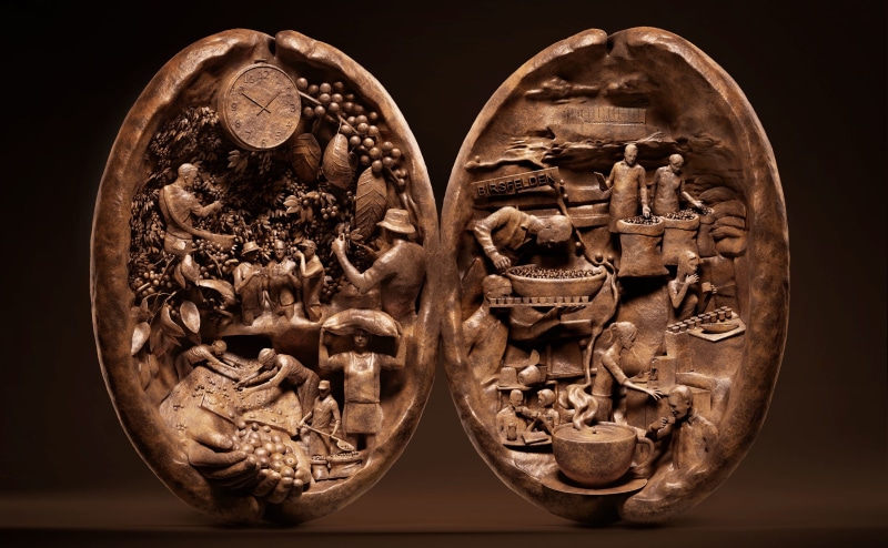 Coffee, bone, the past, human representation, food, CGIArt, archaeology, black background, bean, digitalsculpture, carving - craft product, two objects