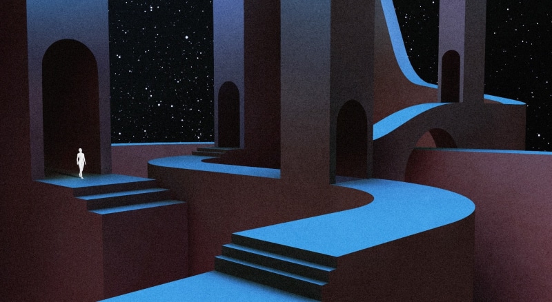 Stars, Architecture, night, blue, Aero, Cosmos, Buildings, Space, chair, surreal, digitalart, Design, scifi, science fiction, indoors, wall, close-up, wall - building feature
