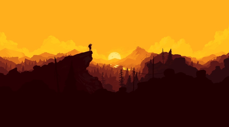 Aero, Mountains, Vector Art, flat, Adventure, Explorer, 5K, Wilderness, Yellow, Landscape, Game, firewatch