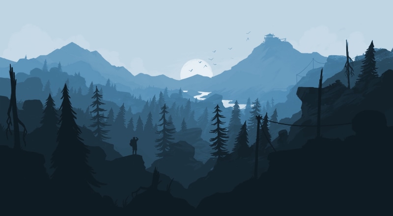 Aero, firewatch, Blue, Game, 2K, Mountains, Wilderness, Explorer, Landscape, quest, Adventure, Vector Art