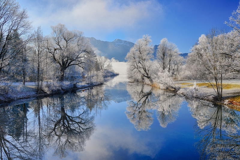 alps, Happy New Year, Alpen  Germany, river, 5K, ngc, autumn, icy, loisach, snow, Bayern, photo, outdoors, reflection, water, mirror, surrounded, winter