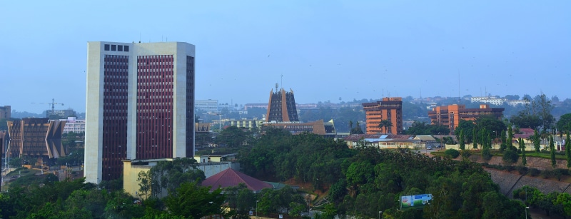tower, cameroun, sky, nature, modern, downtown, residential district, clear sky, architecture, panorama, city, trees, ici cest yaoundé, tall - high, high rise