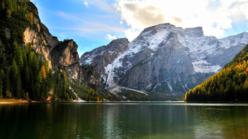 idyllic, tranquility, 1080P, green Color, ice, sky, cloud - sky, clouds, snowy peak, outdoors, day, sunlight, europe, mountain, rock - Object, waterfront