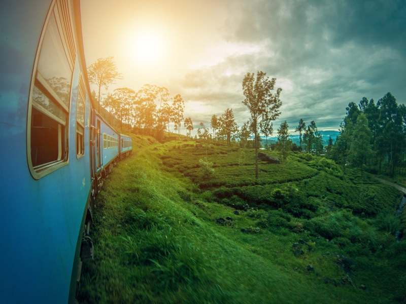 green, blue, railroad, scenics - nature, summer, cloud - sky, outdoor, grass, peak, bridge, tourism, forest, sunrise, outdoors, tree, valley, mountain