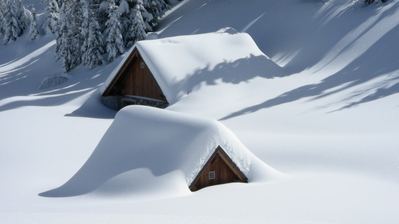 sky, beauty in nature, plant, sunlight, house, 720P, winter, landscape, shadow, field, land, hills, extreme weather, covering, snowcapped mountain, frozen