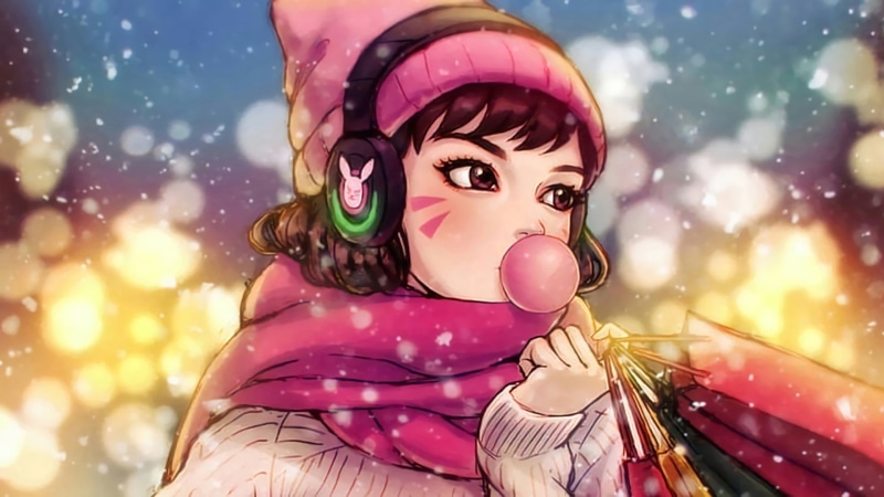 1080P, clothing, focus on foreground, lifestyles, winter, women, video games, scarf, human face, Overwatch, front view, illustration, digital art, portrait