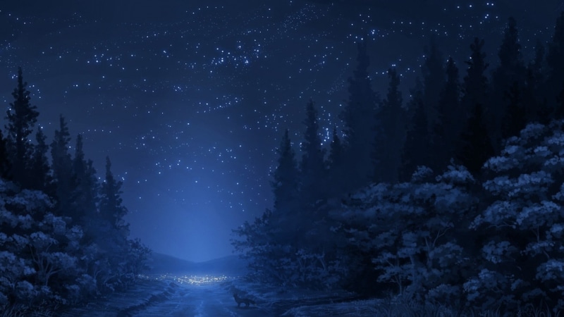 anime, pine Tree, fox, woodland, winter, forest, travel, milky Way, cold temperature, mystery, christmas, scenics - nature, light - Natural Phenomenon
