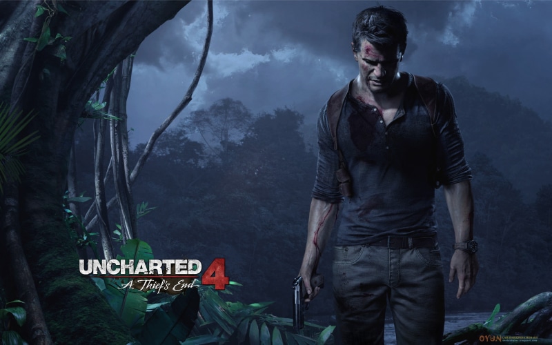 one person, sign, thief, leisure activity, end, young men, lifestyles, communication, standing, outdoors, mid adult, mountain, real people, tree, Nathan Drake
