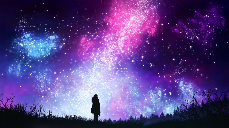 Anime, Fantasy, Stars, Girl, Original, 1080P, Sky, Aurora Australis, Night