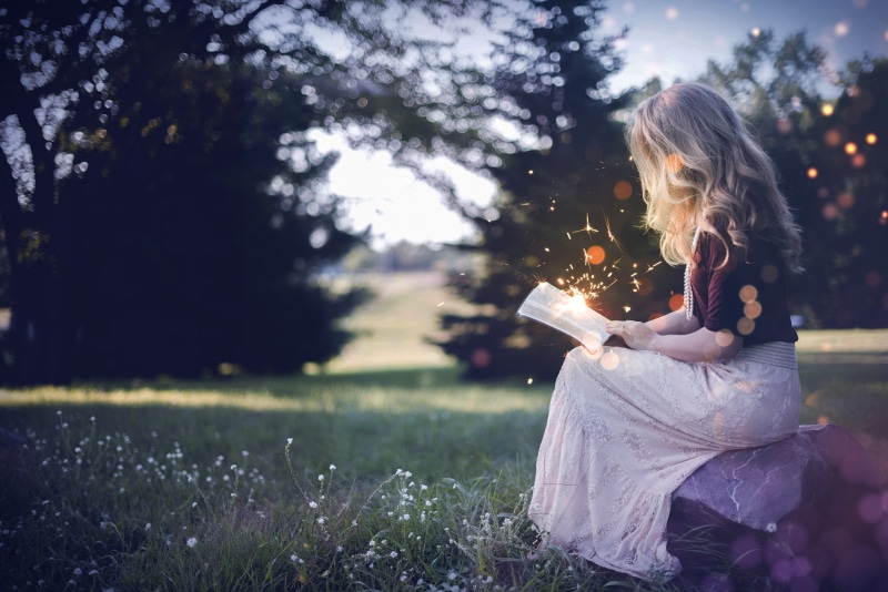 history, lifestyles, land, hair, casual clothing, glowworm, grass, fairy tales, nature, outdoors, read, three quarter length, day, romance, fantasy, out