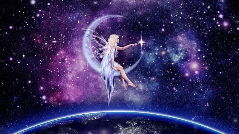 art, moon, fairytale, graphic, earth, tale, stars, 1080P, fairy