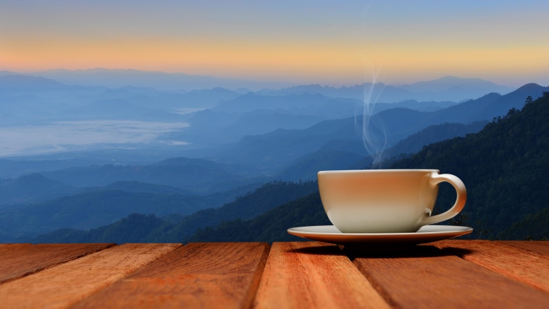 wooden, panorama, mood, coffee cup, morning, 5k uhd, coffee, wooden table, 5k, 5K, cup, table, good morning