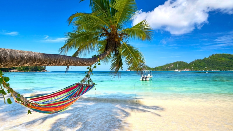 1080P, shore, beachfront, vacation, sky, holiday, summer, sea, summer landscape, tropics, leisure, palm tree, tropical, lagoon, tourism, beach, palm, summertime