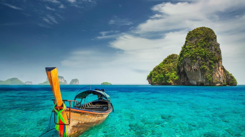 tranquil scene, tropics, boat, india, water, caribbean, horizon over water, no people, ocean, longtail boat, island, scenics - nature, sea, andaman and nicobar islands