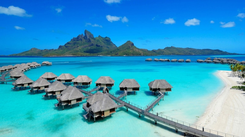 beauty in nature, 1080P, beach, blue, tranquility, land, water, bay, scenics - nature, landscape, tranquil scene, transportation, Bora Bora, idyllic, cloud - sky