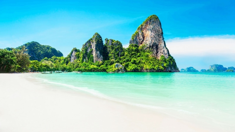 ocean, promontory, krabi, coast, thailand, 1080P, beauty in nature, rock, water, rock - object, turquoise colored, island, exotic, tranquil scene, solid