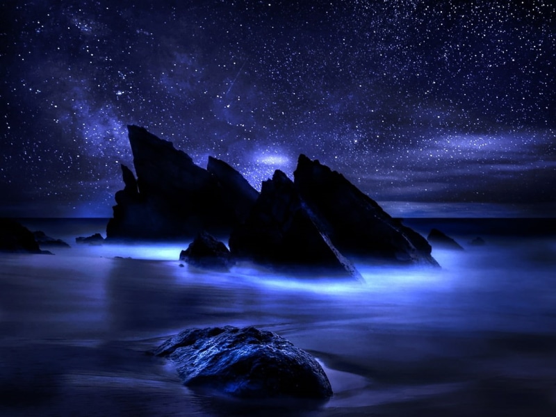 Rough, night, art, sky, abstract, ocean, photography, hd, beautiful, 480P, stars, dark, oceanscape, Midnight