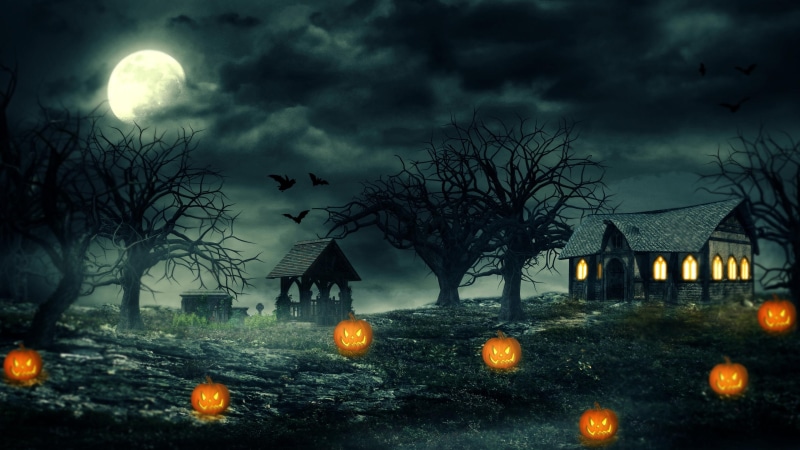 evening, night, darkness, jack o lantern, pumpkin, scary, jack o lanterns, halloween, moonlight, midnight, halloween night, 4K, haunted house, full moon