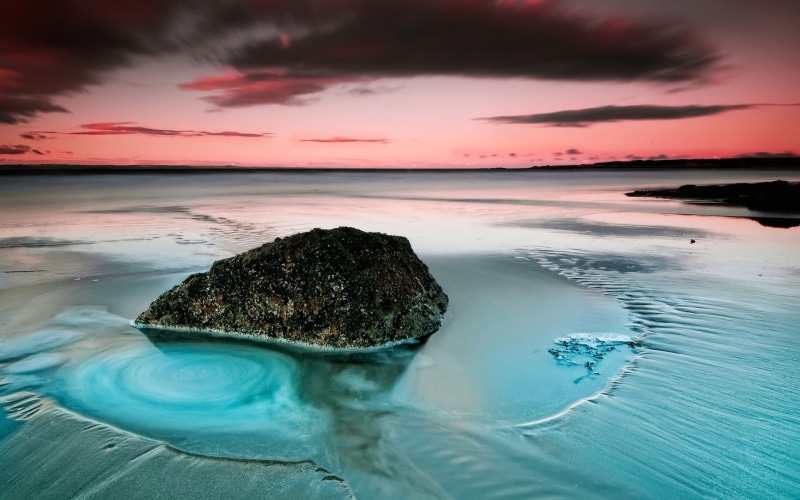long exposure, rock - object, sunset, horizon, beauty in nature, no people, scenics - nature, sea, beach, solid, outdoors, black, land, 1080P, rock, cloud - sky