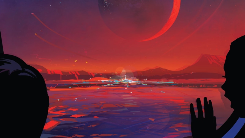 illuminated, people, sky, long exposure, night, real people, red, painting, scenics - nature, NASA, mountain, water, beauty in nature, glowing, winter