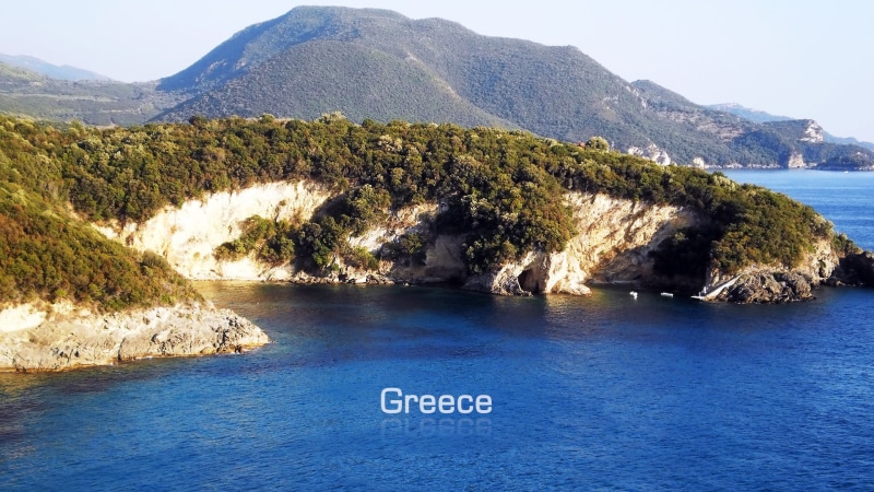no people, Greece, western script, solid, water, sign, rock - object, nature, land, sea, landscape, beauty in nature, tranquility, rock, day, mountain
