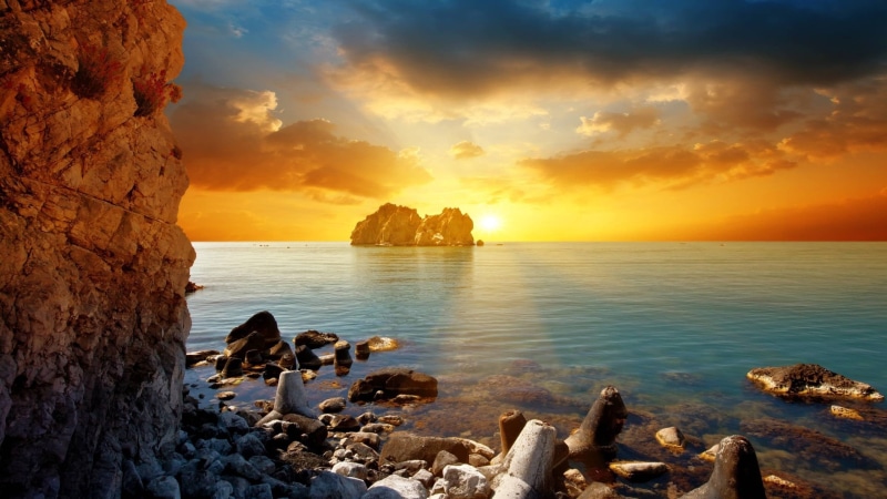 rocky coastline, water, body, idyllic, tranquility, no people, rock, cloud - sky, tranquil scene, rock - object, beauty in nature, horizon, outdoors, islet