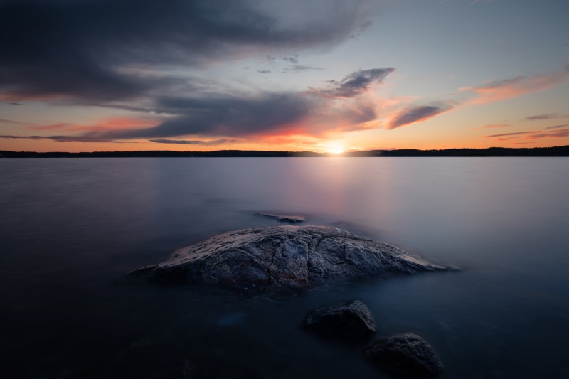 non-urban scene, rock - object, aerial, islet, cloud - sky, tranquil scene, rock, scenics - nature, 2K, solid, idyllic, sunset, sea, orange color, nature