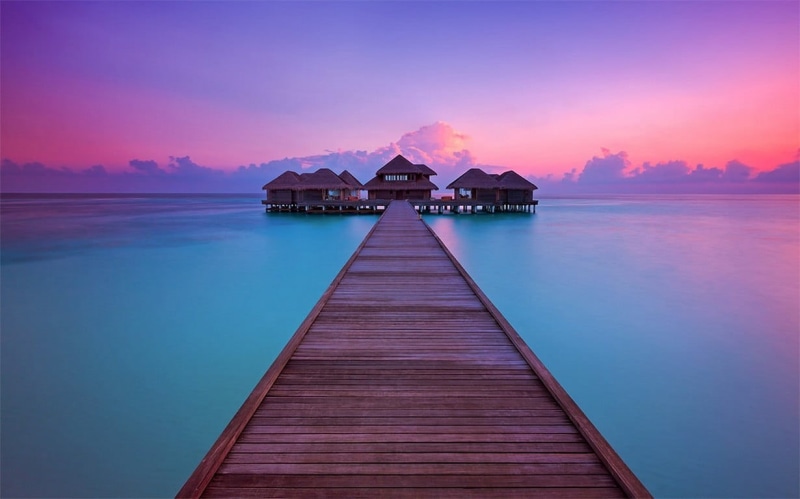 purple, brown, architecture, clouds, wooden, water, sea, travel destinations, nature, jetty, landscape, dock, resort, dusk, beauty in nature, wood - material