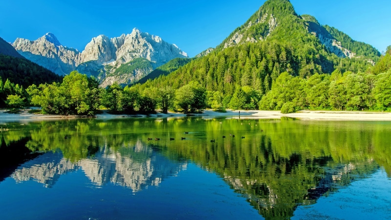 lake jasna, wilderness, water, reflected, reflection, mount scenery, julian alps, mountain, europe, nature, 4K, mountain range, kranjska gora, lake, alps