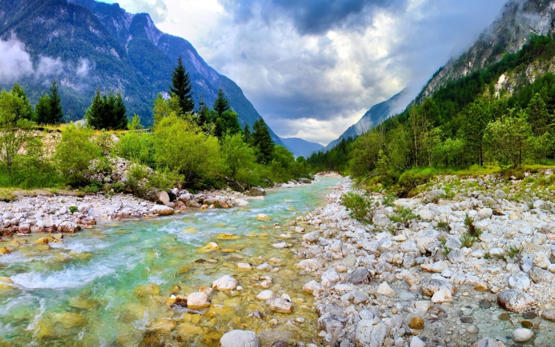 hd, mountain, 2K, slovenia, tree, mist, river, clouds