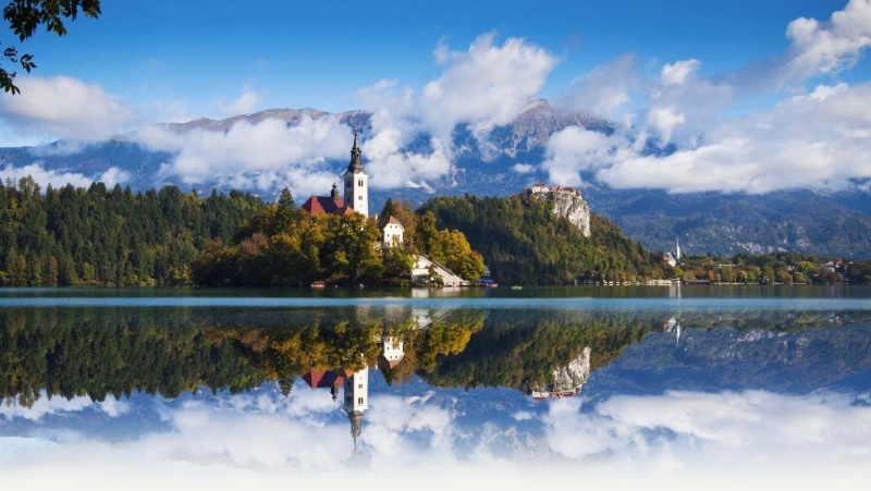 scenics - nature, water, plant, nature, reflection, Slovenia, cloud - sky, 720P, real people, sky, lake, waterfront, tranquility, tranquil scene, lifestyles